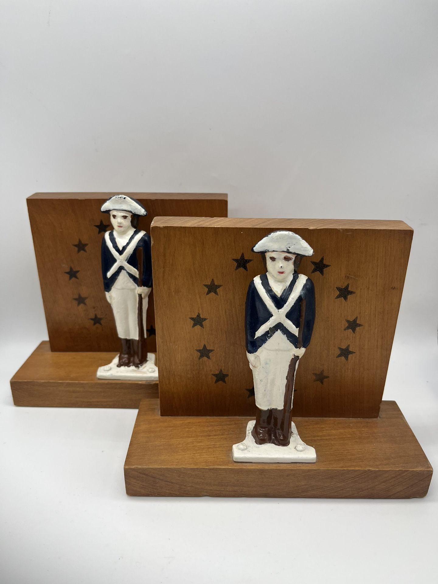 Vintage Cast Iron and Wooden Bookends. Set Of 2 Pieces.