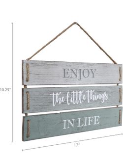 Enjoy The Little Things In Life Quote Wall Decor, Decorative Wood Plank Hanging Sign 17” x 10.25