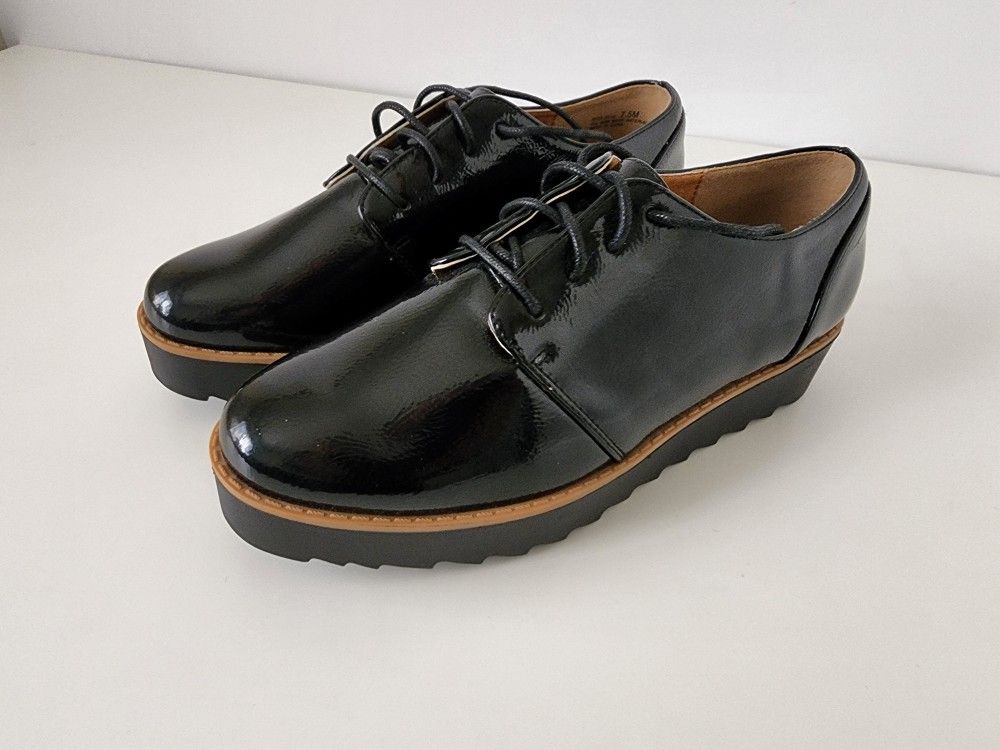 ALDO Women's Lovirede Oxford Wedge Shoes, Black Patent, Size 7.5