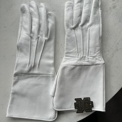 White Leather Gloves - Large