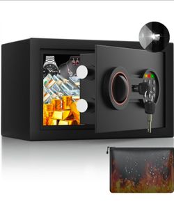 Bukumo Small Safe for Home, 6.69"H Safe Box with Fireproof Waterproof Bag
Money Safe with Alarm System, Sensor LED Light