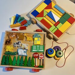 Wooden Building Blocks and Carts $10