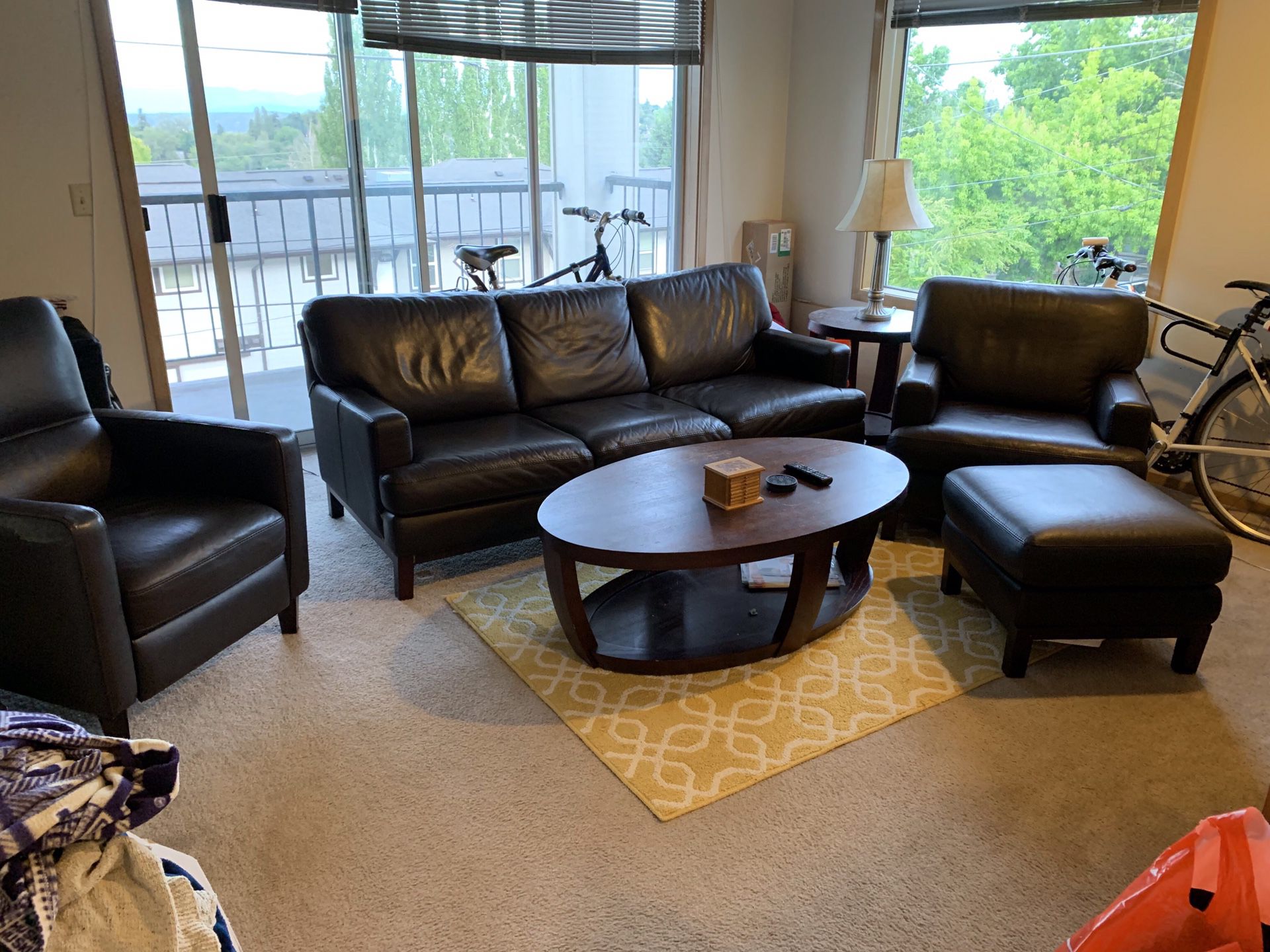 Living room set - couch, sofa with ottoman, recliner, coffee table, side table and lamp!