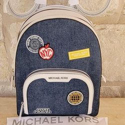 New Authentic Michael Kors M  Denim Backpack with patches unisex