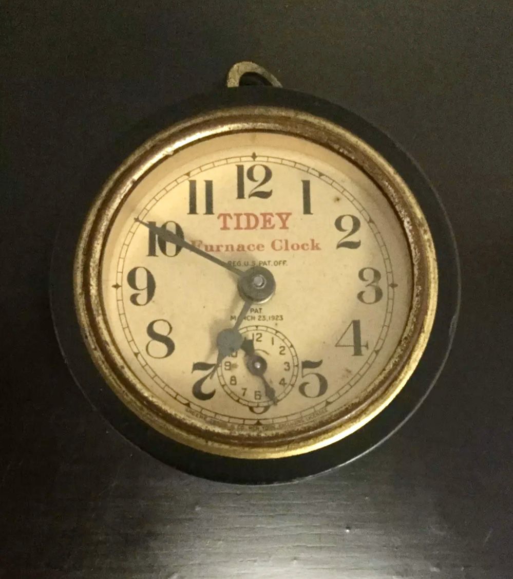 Vintage 1923 Tidey Furnace Alarm Clock R.H. Macy Greene Tweed & Co Working