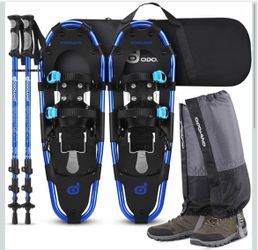 Odoland 25” Gray/Teal Snowshoes Set w Trekking Poles & Gaiters
