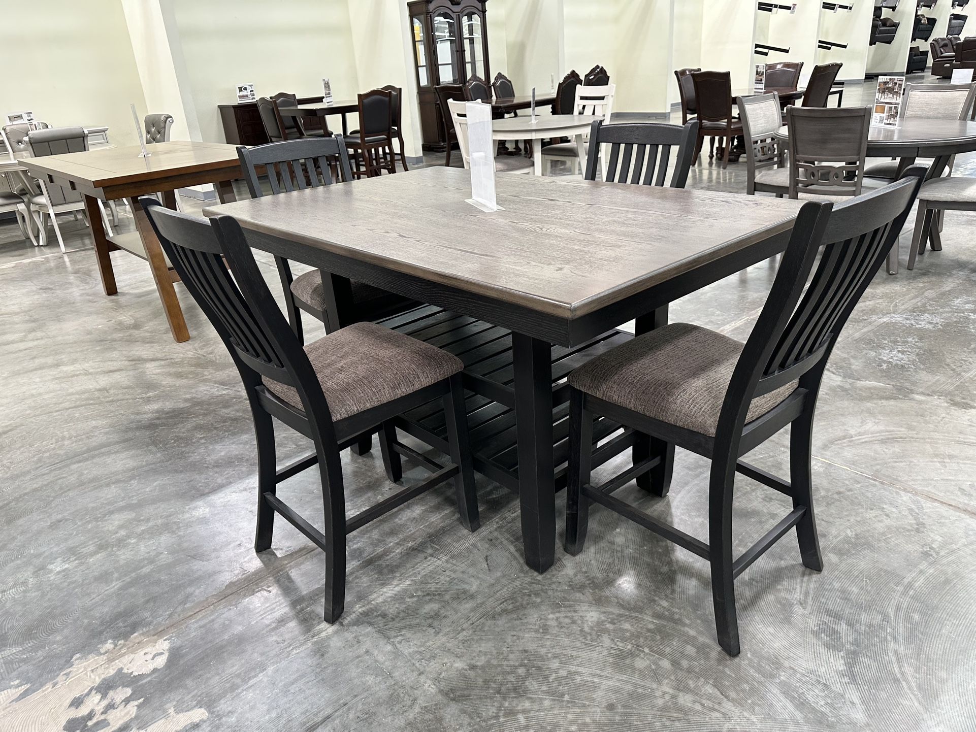 TWO TONED RUSTIC TOBACCO AND BLACK DINING TABLE AND CHAIRS 