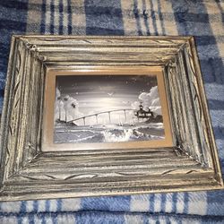 Small Framed Black and White Bridge Seascape Painting OnMirror