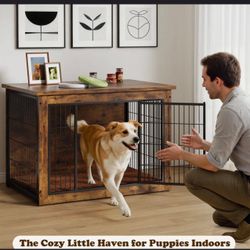 Wooden Dog Crate Furniture with Cushion, Double Doors, Heavy Duty Dog Cage (40 Inch ) D-32