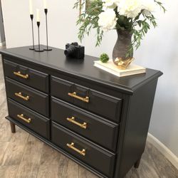 Beautiful MCM Style  6 Drawer Black Wood Dresser/console Table/Credenza/Buffet/accent Decor Dresser
