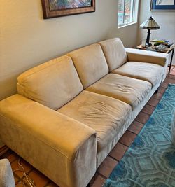 Large Beige Microsuede Sofa