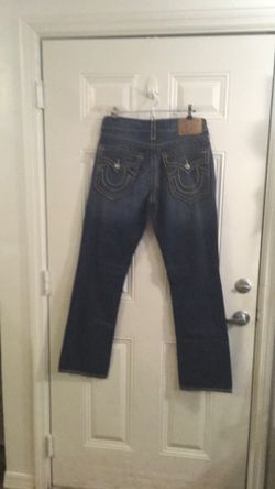 True Religion Geno Mens Jeans Straight w/flap 32 Dark Blue 