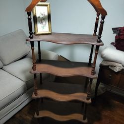 Vintage Wooden “Whatnot” Display Shelf / Plant Stand – 5 Tier + Arch Top