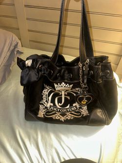 Authentic vintage Juicy Couture black velour Daydreamer tote with silver hardware