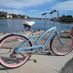26" Beach Cruiser Women's Bike Girl's Bicycle Full Size Nirve White Wall Flame Tires