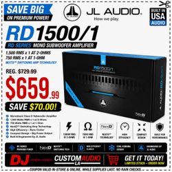 JL Audio RD Series RD1500/1 Mono Subwoofer Amplifier 3000 Watts RD1500 🚨 Payment Options Available 🚨 No Credit Needed 🚨