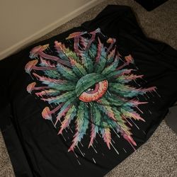 Black And Multicolor Marijuana Leaf Eye Mushroom Tapestry