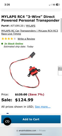 MYLAPS RC4 "3-Wire" Direct Powered Personal Transponder