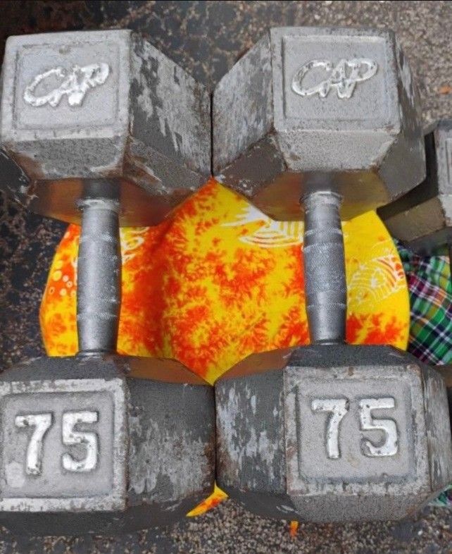 PAIR OF CAP 75 LB. STEEL HEX DUMBBELLS