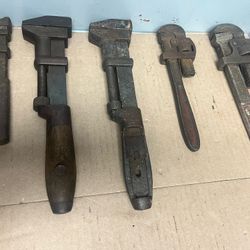 Lot Of 5 Vintage Monkey Wrenches Stillson & Coes Wrenches 