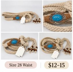 Boho Braided Rope Belt with Turquoise Stone