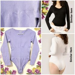 NWOT Ribbed V-Neck Long Sleeve Shapewear Tummy Control Bodysuit - Lavender - S