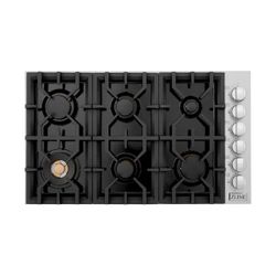 ZLINE 36 in. Gas Cooktop with 6 Brass Burners and Black Porcelain Top