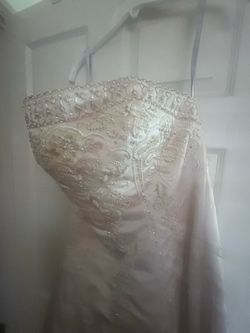 Strapless Beaded satin wedding dress
