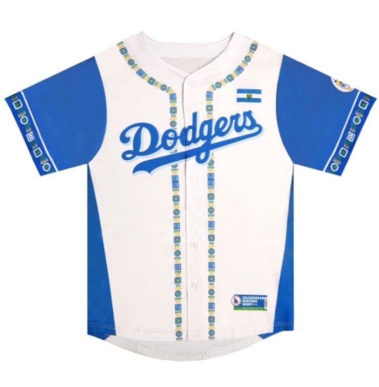 XL Dodger Jersey, Wear Your Colors And Pride! , Salvadoran Heritage , Front Button Type, New, Unopened, Located In LaHabra Ca