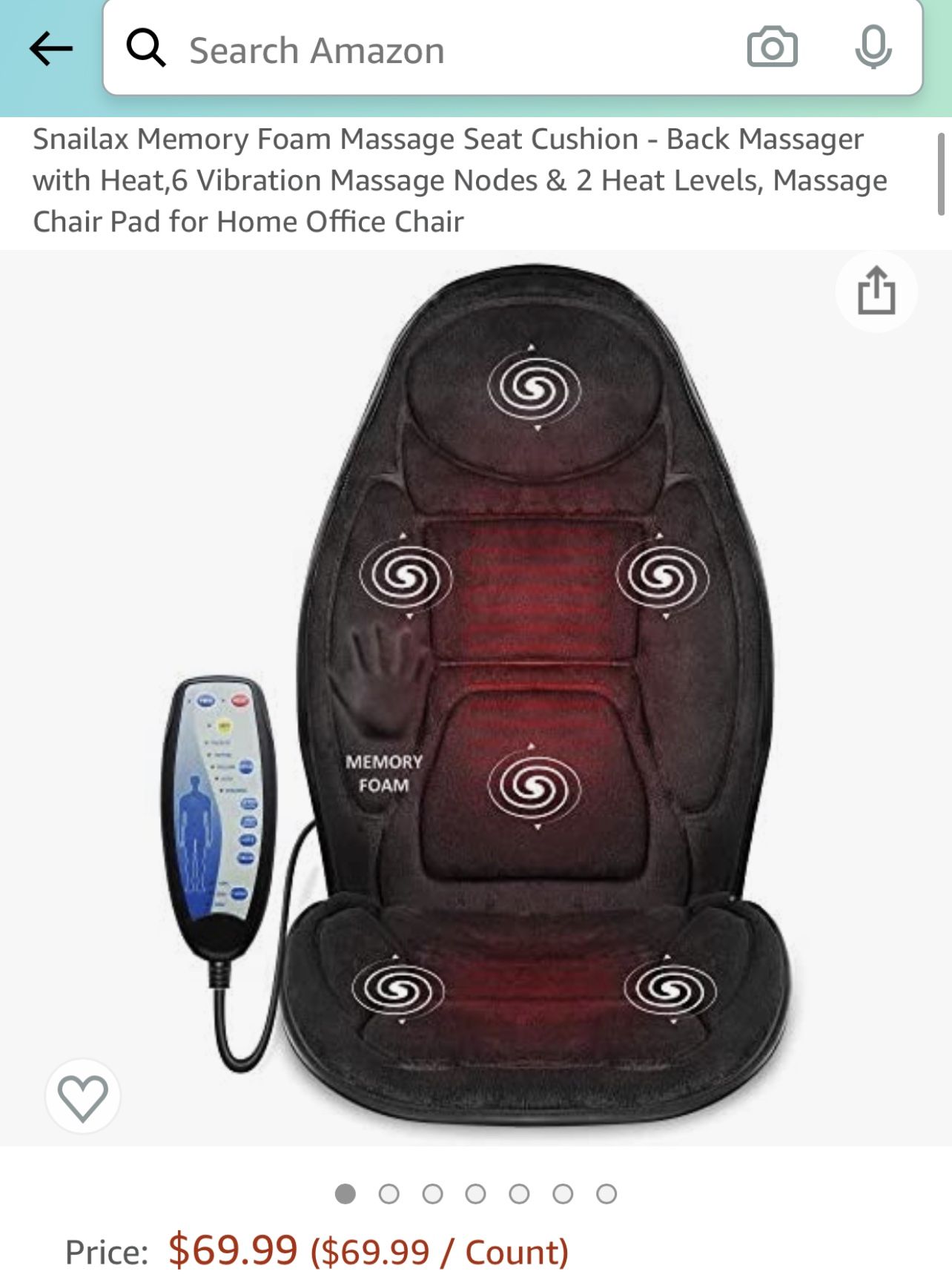 Snailax Memory Foam Massage Seat Cushion Back Massager with Heat,6