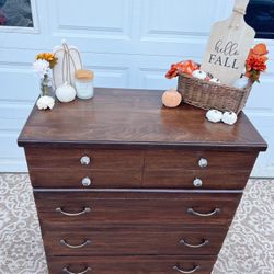 Wood Dresser For Bedroom 4 Drawer Dark Walnut Color 