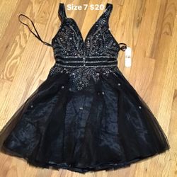 Beautiful Black Dress Rhinestone Size 7 New 