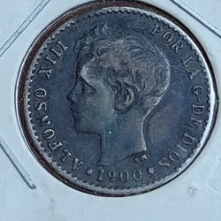 🇪🇸 1900 Spanish 50 Céntimos Silver Coin Toned
