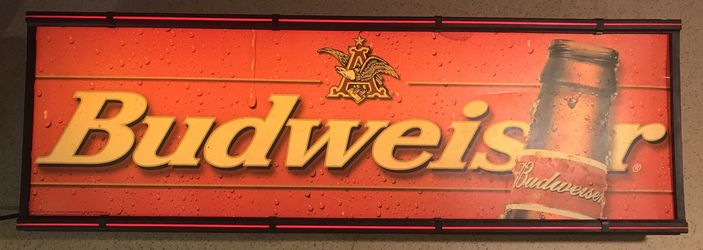 Budweiser Beer Light Up Advertising Sign 48” x 16”