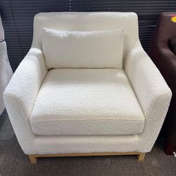 VANOMi 31.5'' Upholstered Mid-century Modern Armchair, Velvet Boucle Barrel Chair White Boucle