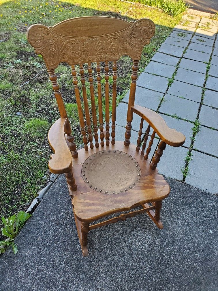 Antique Oak Tall Armed Rocking Chair
