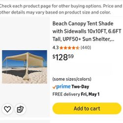 Beach Canopy Tent Shade with Sidewall