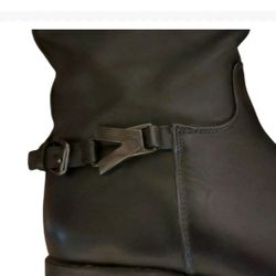 Victor Alfaro Black Leather Knee High Riding Style Boots Low Heel