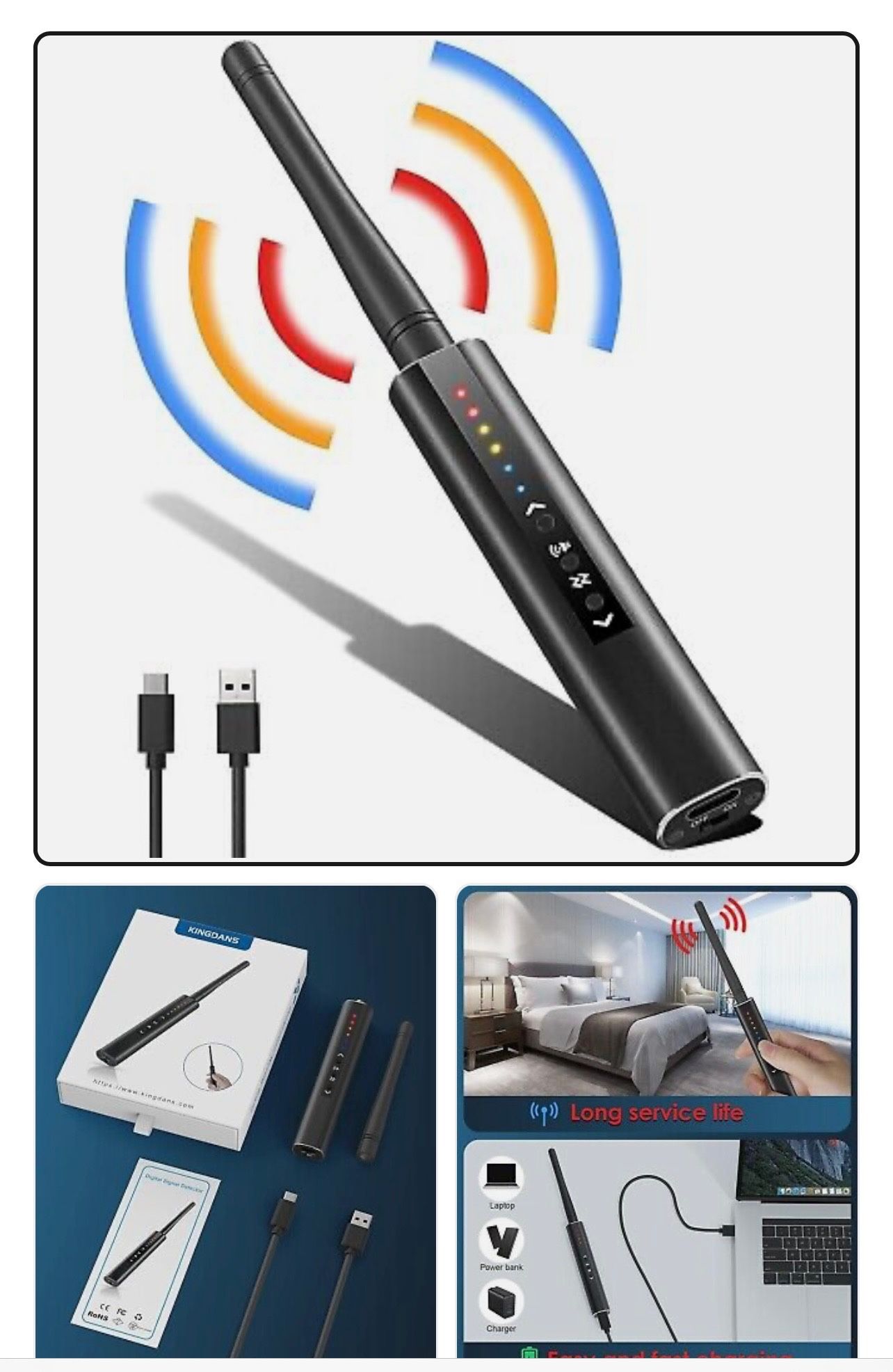 KINGDANS Hidden Camera Detectors-6 Sensitivity Level-25 Hour Time-RF Detector 25H Working Time RF Detector Camera Detector, Anti Spy Detector, Bug Det