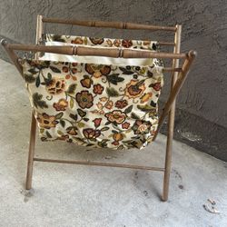 Vintage MCM Country Floral Folding Stand up Knit Craft Sew Yarn Basket Holder BH
