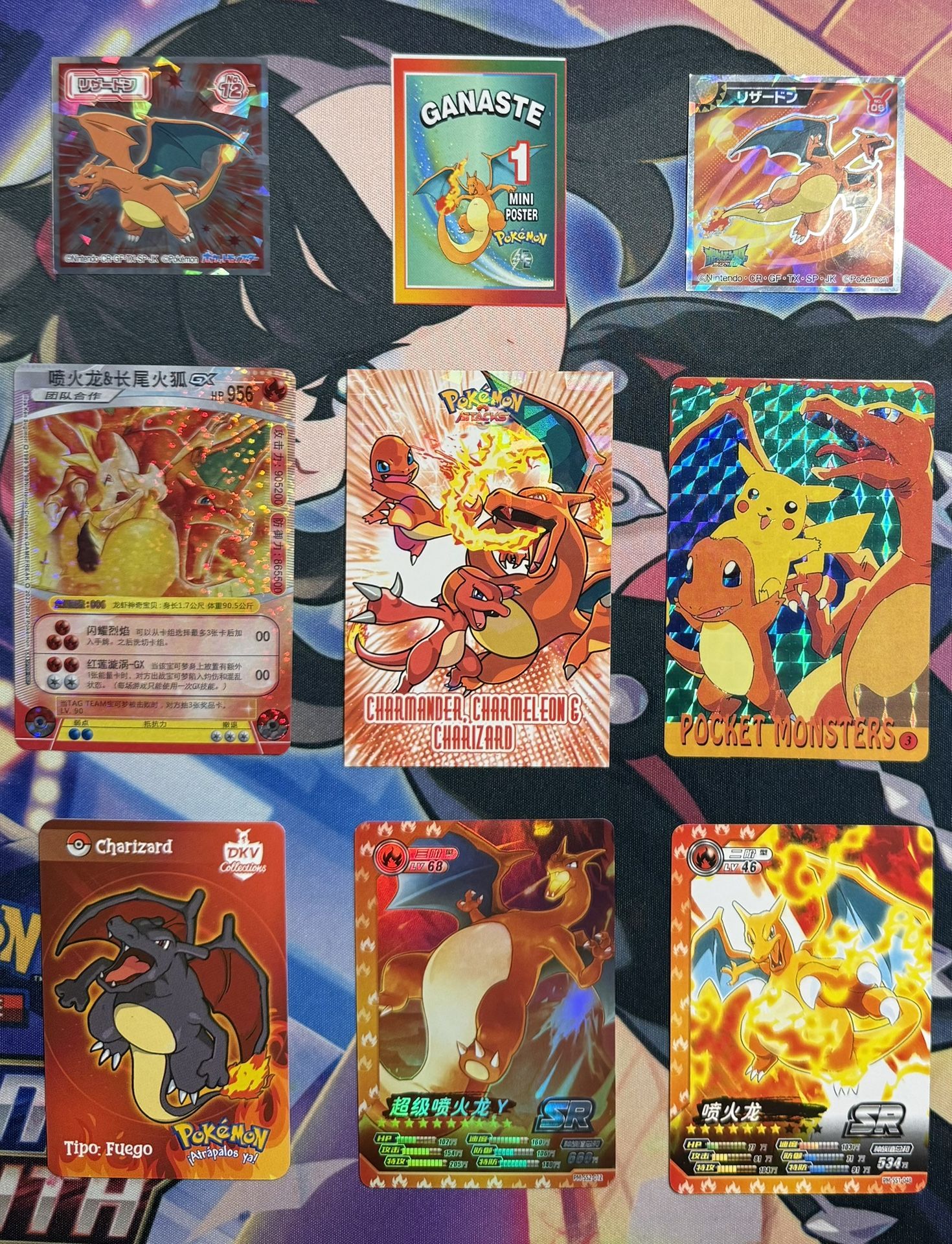 Pokemon Charizard Cards and Stickers (9pcs)