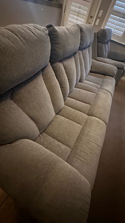 Gray Fabric Reclining Sofa Set