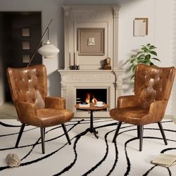 2pcs Accent Leather Chairs