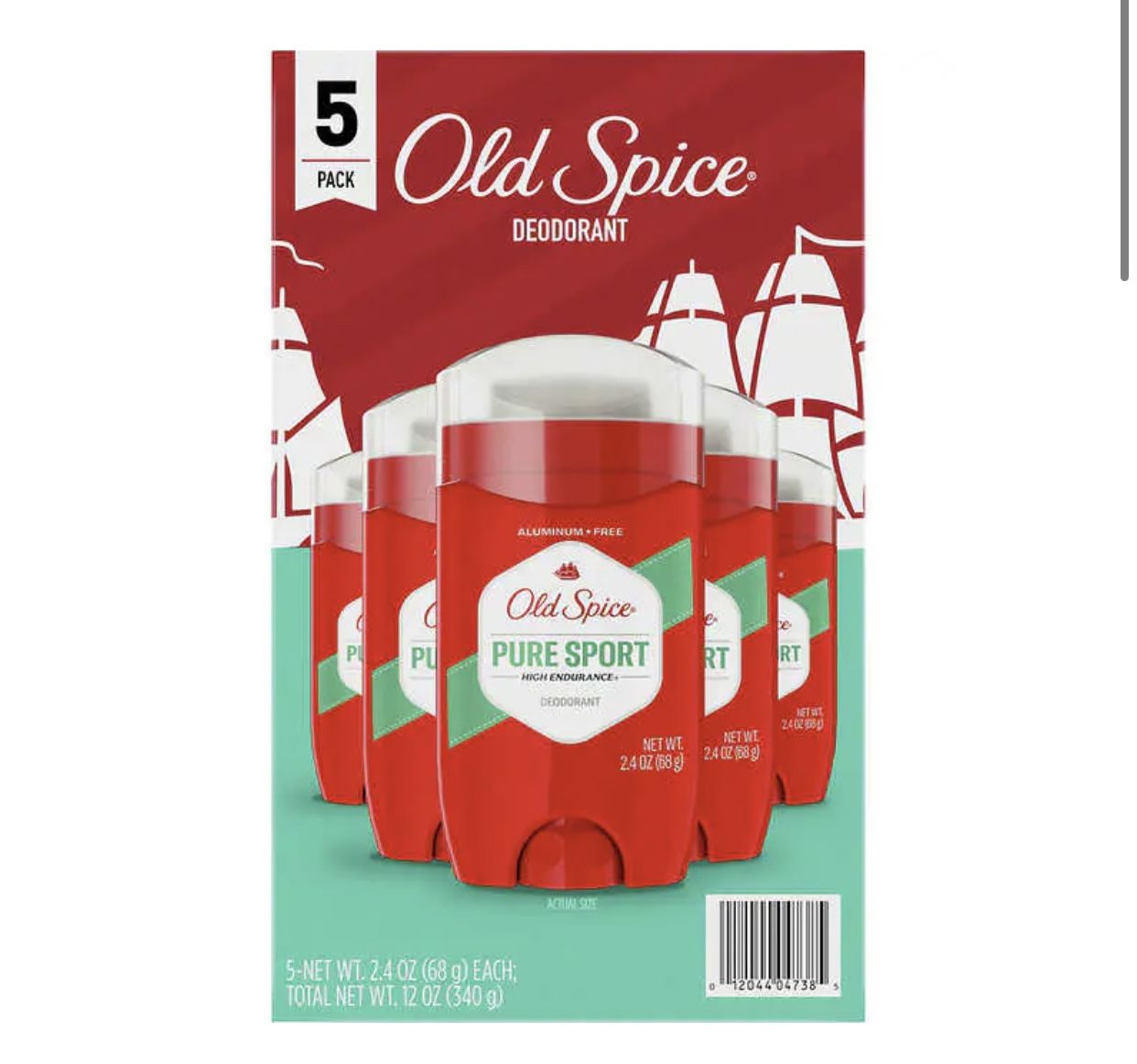 FREE SHIPPING Old Spice Pure Sport High Endurance Deodorant, 2.4 oz, 5-count