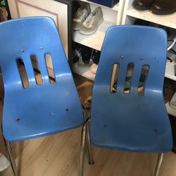 Vintage Virco Retro Blue Metal Plastic School Desk Chairs