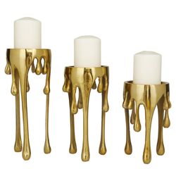 CosmoLiving by Cosmopolitan Silver Gold or Black Aluminum Abstract Pillar Drip Candle Holder (Set of 3) - S/3 12" 10"