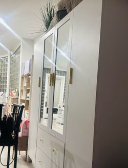 Modern White Cabinets with Mirror Doors White Storage Cabinets with Mirrors – Great for Office or Small Spaces