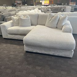 Super Soft Cream White Corduroy Sectional Couch 