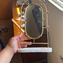 Marble Gold Jewelry Holder With Mirror 