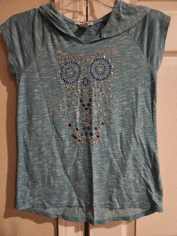Girls blue bedazzled owl hooded t shirt
